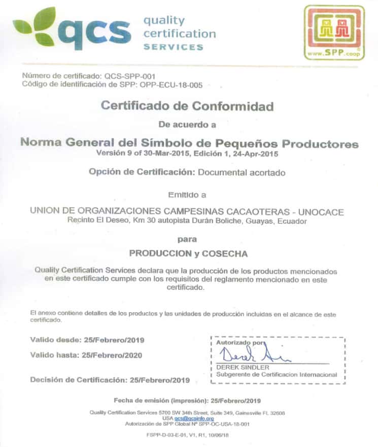 UNOCACE - Certificado SPP