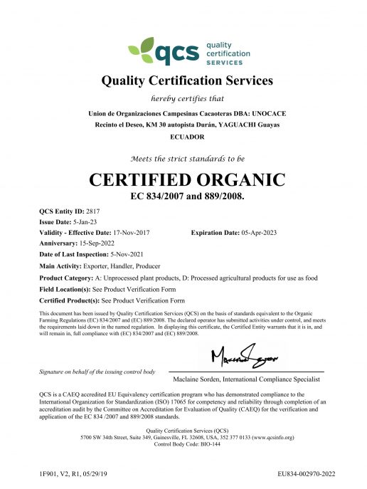 UNOCACE - Certificado Orgánico UE - 2023